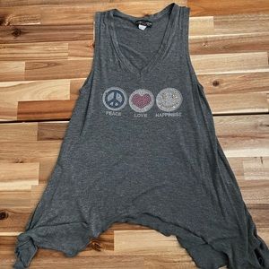 Lori &‎ Jane “Peace Love Happiness” girls’ bedazzled gray tank size 10/12